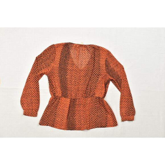 Michael Kors Women's Orange Black Blouse Size XL V-Neck Long Sleeve Top - Picture 2 of 8